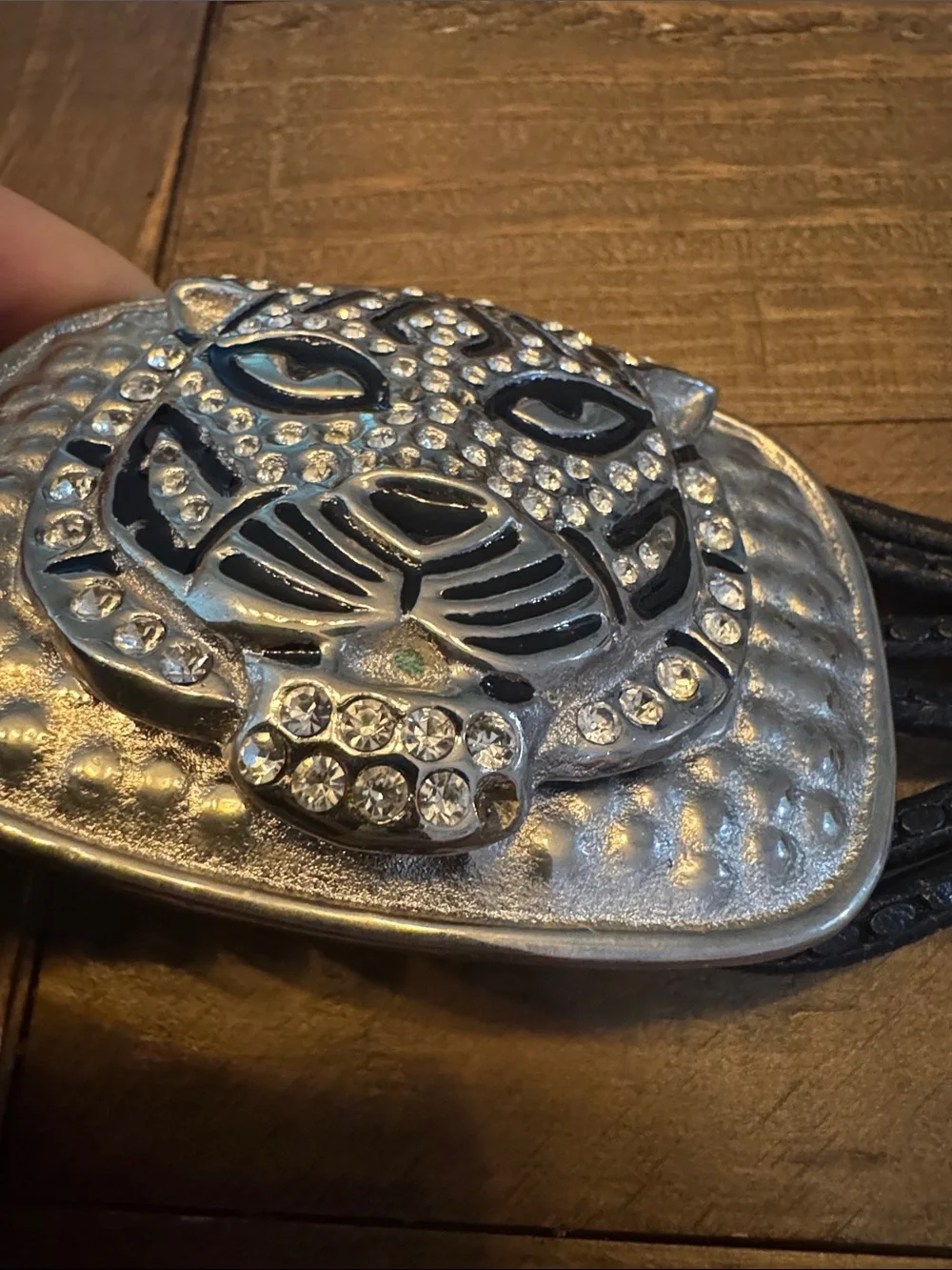Vintage 80s leather belt with jaguar made in Italy - 33-39 inches total length